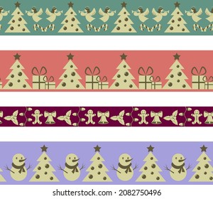 Set of seamless borders and frames decorated with festive Christmas ornament