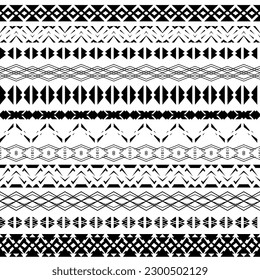 Set of seamless borders, geometric patterns isolated on white background