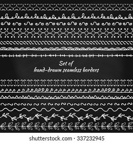  Set of seamless borders. Hand drawn doodle design elements. Floral elements for your design. Vector illustration. 