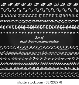  Set of seamless borders. Hand drawn doodle design elements. Floral elements for your design. Vector illustration. 