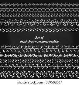  Set of seamless borders. Hand drawn doodle design elements. Floral elements for your design. Vector illustration. 