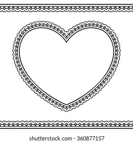 Set of seamless borders and heart for design, application of henna, Mehndi and tattoo. Decorative pattern in ethnic oriental style.