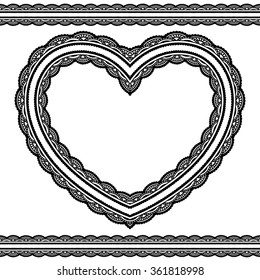 Set of seamless borders and heart for design, application of henna, Mehndi and tattoo. Decorative pattern in ethnic oriental style.
