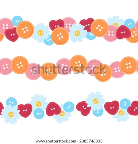 Set of seamless borders of multi-colored buttons for sewing
