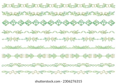 Set of seamless borders with olives. Watercolor. Vector illustration.