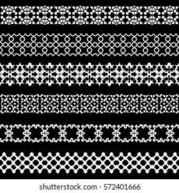 Set of seamless borders on black background.