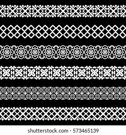 Set of seamless borders on black background.
