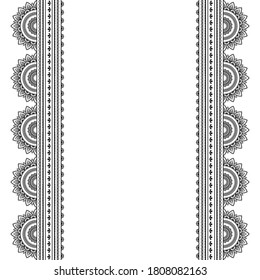Set of Seamless borders pattern for Mehndi, Henna drawing and tattoo. Decoration in ethnic oriental, Indian style. Doodle ornament. Outline hand draw vector illustration.