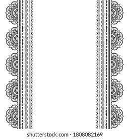 Set of Seamless borders pattern for Mehndi, Henna drawing and tattoo. Decoration in ethnic oriental, Indian style. Doodle ornament. Outline hand draw vector illustration.