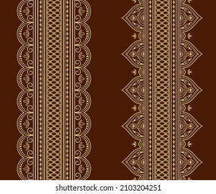 Set of Seamless borders pattern for Mehndi, Henna drawing and tattoo. Decoration in ethnic oriental, Indian style. Doodle ornament. Outline hand draw vector illustration.