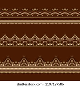 Set of Seamless borders pattern for Mehndi, Henna drawing and tattoo. Decoration in ethnic oriental, Indian style. Doodle ornament. Outline hand draw vector illustration.