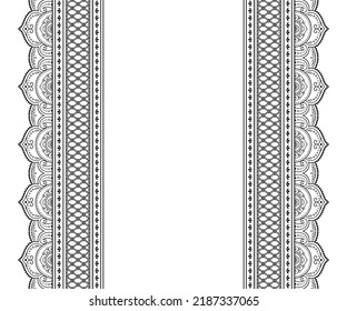 Set of Seamless borders pattern for Mehndi, Henna drawing and tattoo. Decoration in ethnic oriental, Indian style. Doodle ornament. Outline hand draw vector illustration.