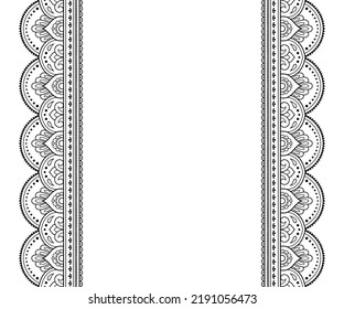 Set of Seamless borders pattern for Mehndi, Henna drawing and tattoo. Decoration in ethnic oriental, Indian style. Doodle ornament. Outline hand draw vector illustration.
