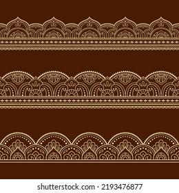 Set of Seamless borders pattern for Mehndi, Henna drawing and tattoo. Decoration in ethnic oriental, Indian style. Doodle ornament. Outline hand draw vector illustration.