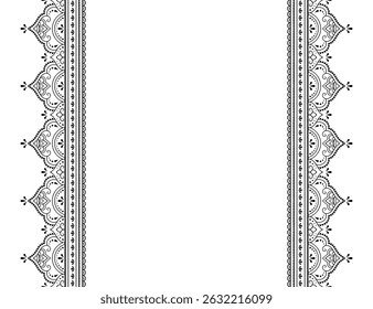 Conjunto de padrão de bordas sem emenda para Mehndi, Henna desenho e tatuagem. Decoração em estilo étnico oriental, indiano. Doodle ornamento. Ilustração vetorial de desenho à mão do contorno.