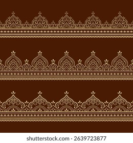 Set of Seamless borders pattern for Mehndi, Henna drawing and tattoo. Decoration in ethnic oriental, Indian style. Doodle ornament. Outline hand draw vector illustration.