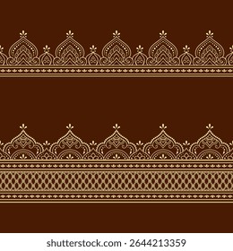 Set von Nahtlose Ränder Muster für Mehndi, Henna Zeichnung und Tätowierung. Dekoration im orientalischen, indischen Stil. Doodle-Ornament. Kontur handgezeichnete Vektorgrafik.