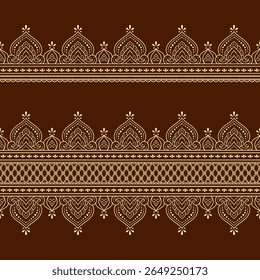 Set of Seamless borders pattern for Mehndi, Henna drawing and tattoo. Decoration in ethnic oriental, Indian style. Doodle ornament. Outline hand draw vector illustration.