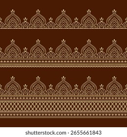 Set von Nahtlose Ränder Muster für Mehndi, Henna Zeichnung und Tätowierung. Dekoration im orientalischen, indischen Stil. Doodle-Ornament. Kontur handgezeichnete Vektorgrafik.