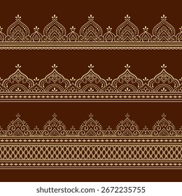 Set von Nahtlose Ränder Muster für Mehndi, Henna Zeichnung und Tätowierung. Dekoration im orientalischen, indischen Stil. Doodle-Ornament. Kontur handgezeichnete Vektorgrafik.