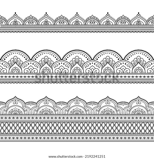 Set Seamless Borders Pattern Mehndi Henna Stock Vector (Royalty Free ...