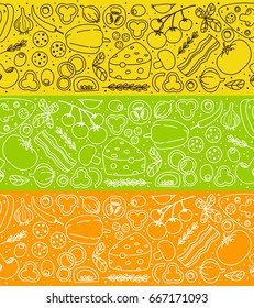 Set of seamless borders with pizza ornate