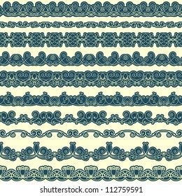 Set of seamless borders in retro style