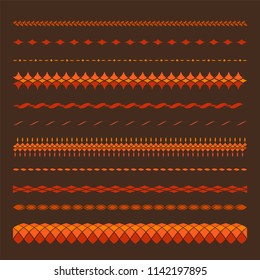 Set of seamless  borders. A template for printing postcards, invitations, books, for textiles, engraving, wooden furniture, forging. Vector.