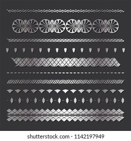Set of seamless  borders. A template for printing postcards, invitations, books, for textiles, engraving, wooden furniture, forging. Vector.