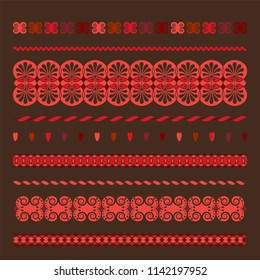 Set of seamless  borders. A template for printing postcards, invitations, books, for textiles, engraving, wooden furniture, forging. Vector.