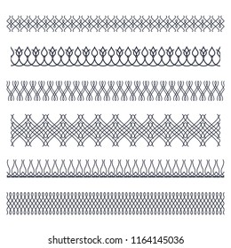 Set of seamless  borders. A template for printing postcards, invitations, books, for textiles, engraving, wooden furniture, forging. Vector.