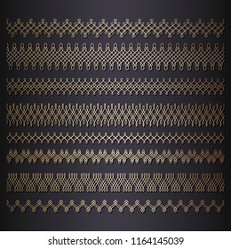 Set of seamless  borders. A template for printing postcards, invitations, books, for textiles, engraving, wooden furniture, forging. Vector.