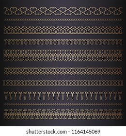 Set of seamless  borders. A template for printing postcards, invitations, books, for textiles, engraving, wooden furniture, forging. Vector.