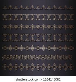 Set of seamless  borders. A template for printing postcards, invitations, books, for textiles, engraving, wooden furniture, forging. Vector.
