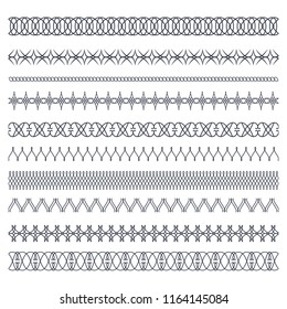 Set of seamless  borders. A template for printing postcards, invitations, books, for textiles, engraving, wooden furniture, forging. Vector.