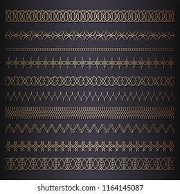 Set of seamless  borders. A template for printing postcards, invitations, books, for textiles, engraving, wooden furniture, forging. Vector.