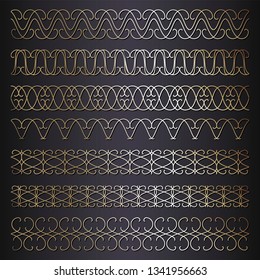 Set of seamless  borders. A template for printing postcards, invitations, books, for textiles, engraving, wooden furniture, forging. Vector.