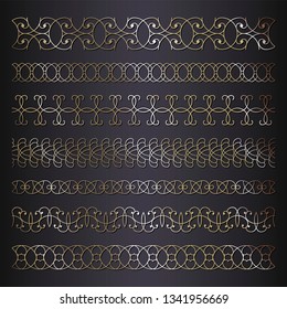 Set of seamless  borders. A template for printing postcards, invitations, books, for textiles, engraving, wooden furniture, forging. Vector.