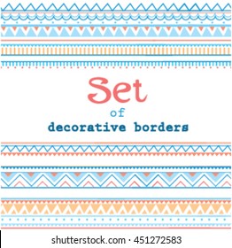 Set of seamless borders. Vector seamless textures.Isolated.Geometric, aztec, ethnic, boho, folf, abstract borders. Clip art for design.