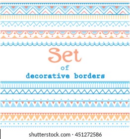 Set of seamless borders. Vector seamless textures.Isolated.Geometric, aztec, ethnic, boho, folf, abstract borders. Clip art for design.