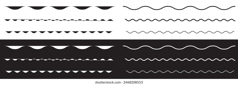 Set of seamless borders zigzag. Graphic design elements.  isolated on white and black background. Vector illustration . EPS 10 