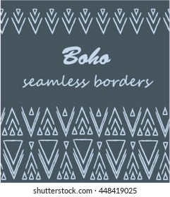 Set of seamless borders.Boho, ethnic, tribal borders. Hand drawn geometric pattern. Clip art for design, printing on fabric, wallpaper. 