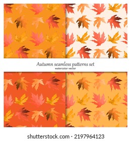 Set von nahtlosen botanischen Mustern.Herbst Ahornblättern. Aquarell-Vektorgrafik.