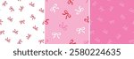 set of seamless bow vector print. Knots and ribbons. pink red white cute sketchy hand drawn illustration. valentines holiday fashion, stationary, greeting pattern. girly prints. background drawing.