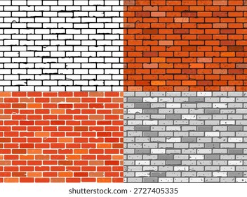 Conjunto de texturas de pared de ladrillo sin costura Conjunto de texturas de pared de ladrillo grunge sin costura. Fondos realistas, grises, negros y blancos de ladrillo. Patrones para el diseño. Ilustración vectorial