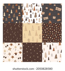 Set of seamless bright merry Christmas patterns. For wallpaper, textile, backdrop, wrapping paper