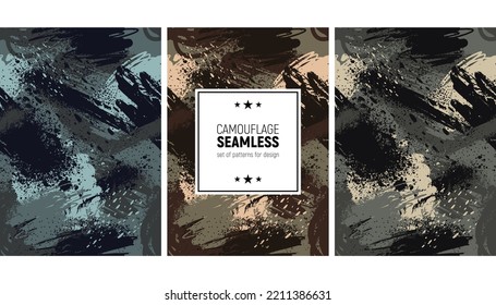 Set of seamless brush stroke pattern. Camouflage background