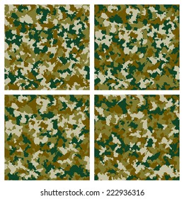 Set of seamless camouflage pattern in blue