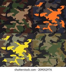 Set of seamless camouflage pattern. Woodland camouflage background.