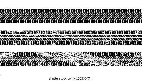 Set of seamless car tire tracks isolated on white background, seamless vector texture